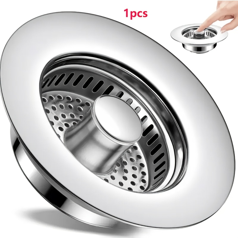 TEMU 1pc Filet de drain d'évier en acier inoxydable de haute qualité, filtre de drain de robinet de cuisine 3-en-1, bouchon d'évier pop-up en acier