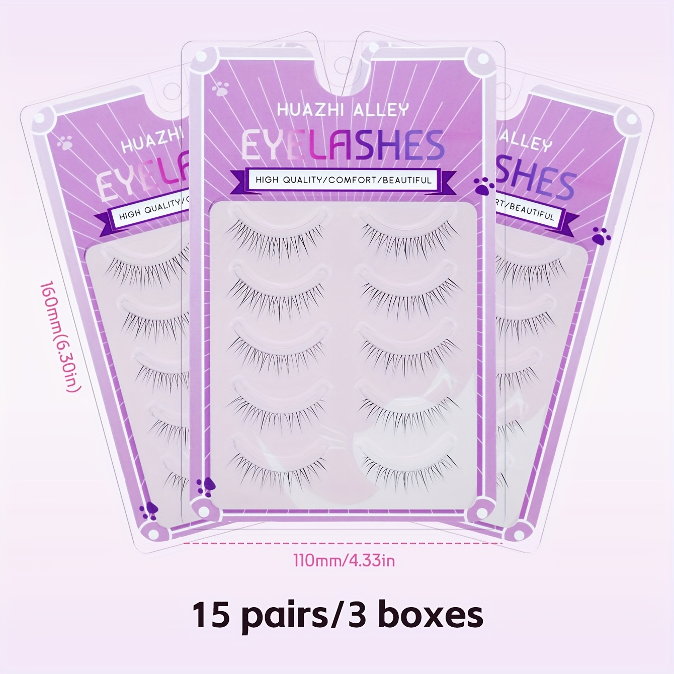 TEMU 15 Pairs Of 3 Boxes Of Sweet V-shaped Eyelashes Natural Fluffy Invisible Transparent Stalks, Fiber-eye Makeup, Hypoallergenic Pointed Tail Comics Eyes Small Wedding Light Makeup Fake Eyelashes