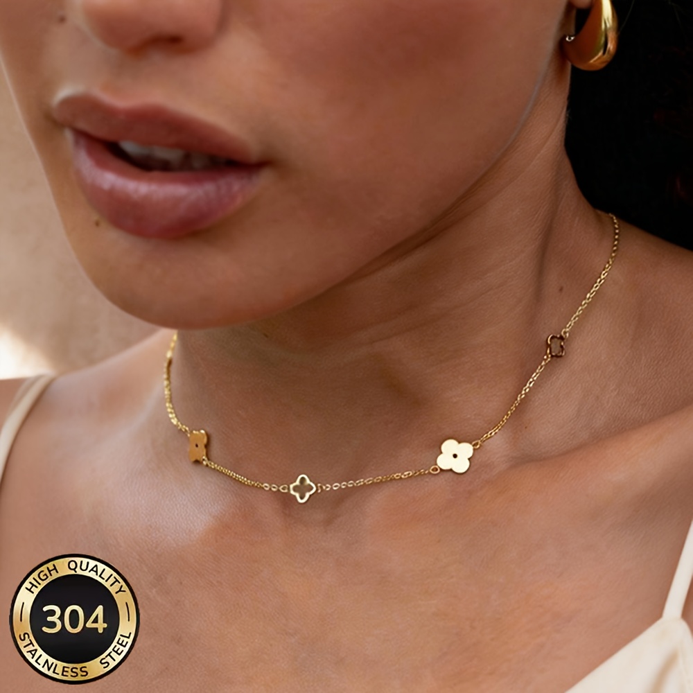 E-shop Minimalistische goldene Blumen-Schulterblattkette 304 Edelstahl vergoldet Halskette vielseitig Pendeln Halskette für Frauen