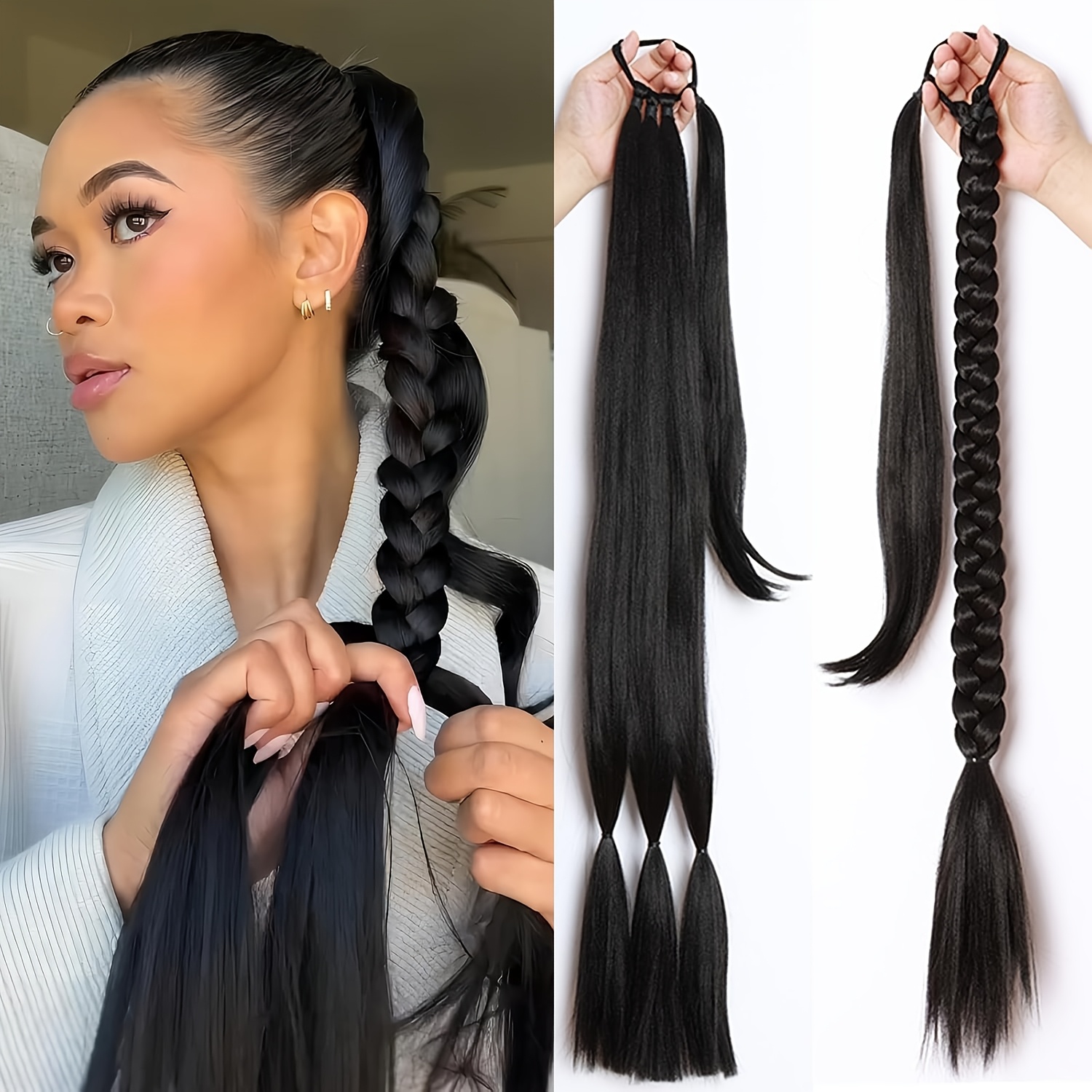 extend   of the braided ponytail hairstyle suitable for all   long straight hair wrapped ponytail wig natural and soft artificial hair strands suitable for ladies daily wear details 1