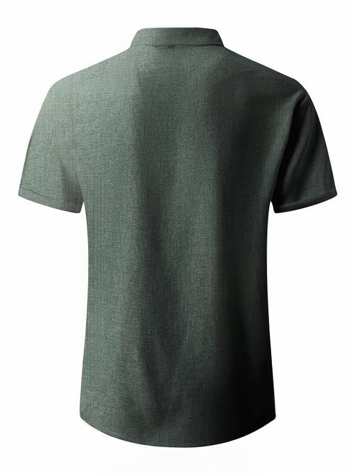 mens double front hemp cardigan short sleeve high quality shirt short sleeve lapel shirt
