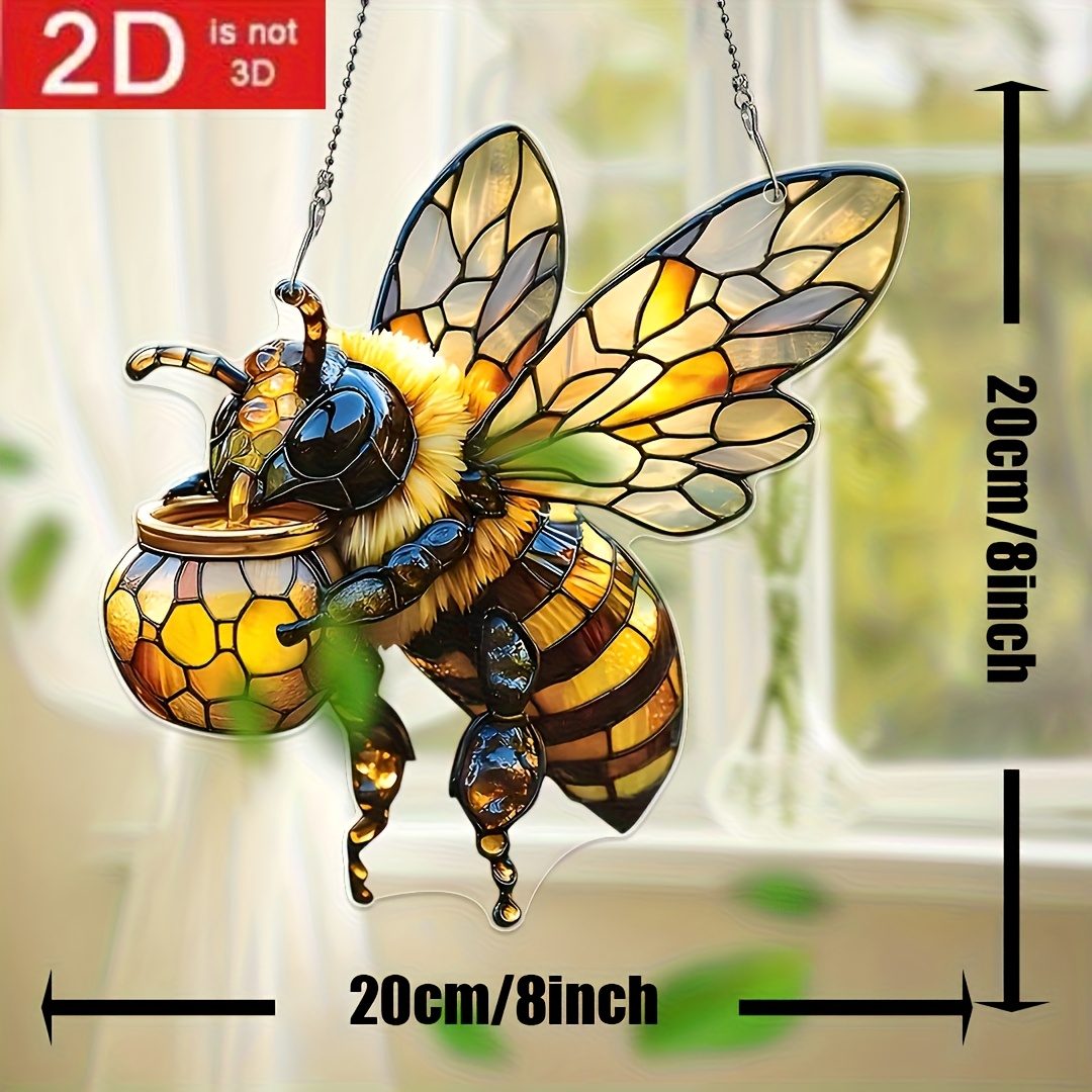 Image of 2d Flat, 2d Flat Acrylic, 1pc, Bee-themed (8 X 8 Inches), Perfect Gift For Women, Colorful Glass Look, Ideal For Wreaths, Kitchen, Garden, And Farmhouse Decor