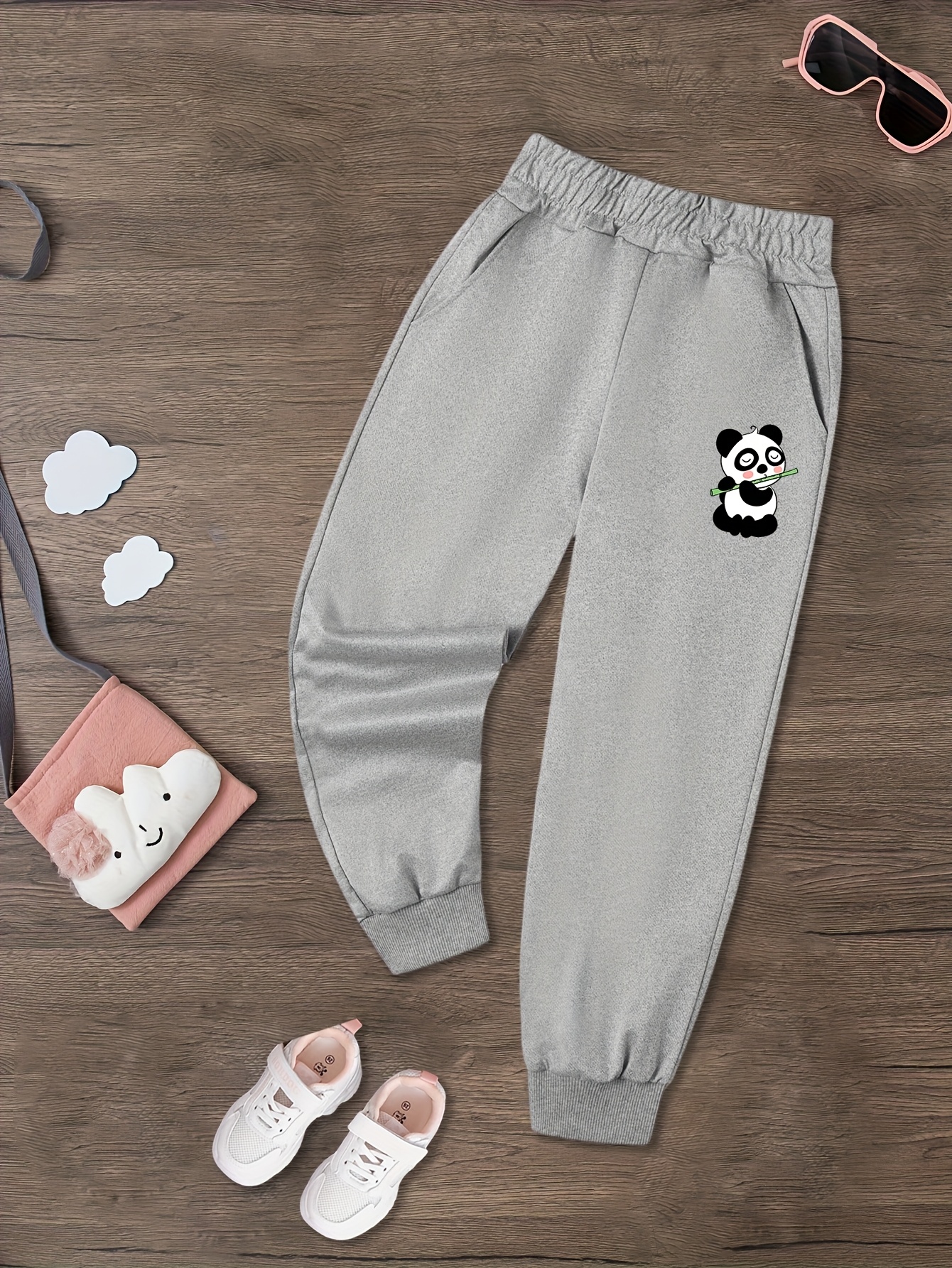 girls lightweight breathable joggers cute panda floral print