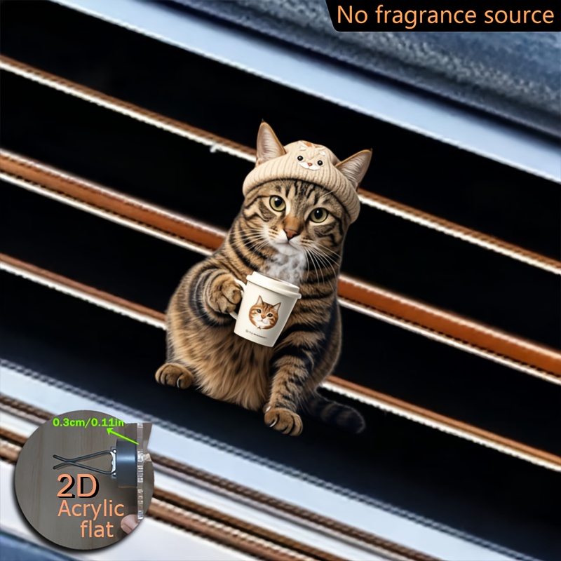 TEMU 2d Flat Acrylic Air Freshener Featuring A Wearing A Cartoon Hat And Drinking Coffee - Car Interior Accessory - Fragrance-free Source Included,