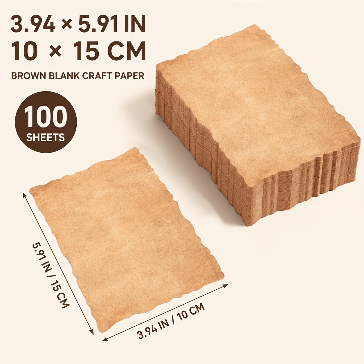 TEMU 100 Sheets Inkjet & Laser Printable Brown Blank Craft Paper, 4 X 6 Inch Size With Decorative Shaped Edges For Invitations, Journaling,