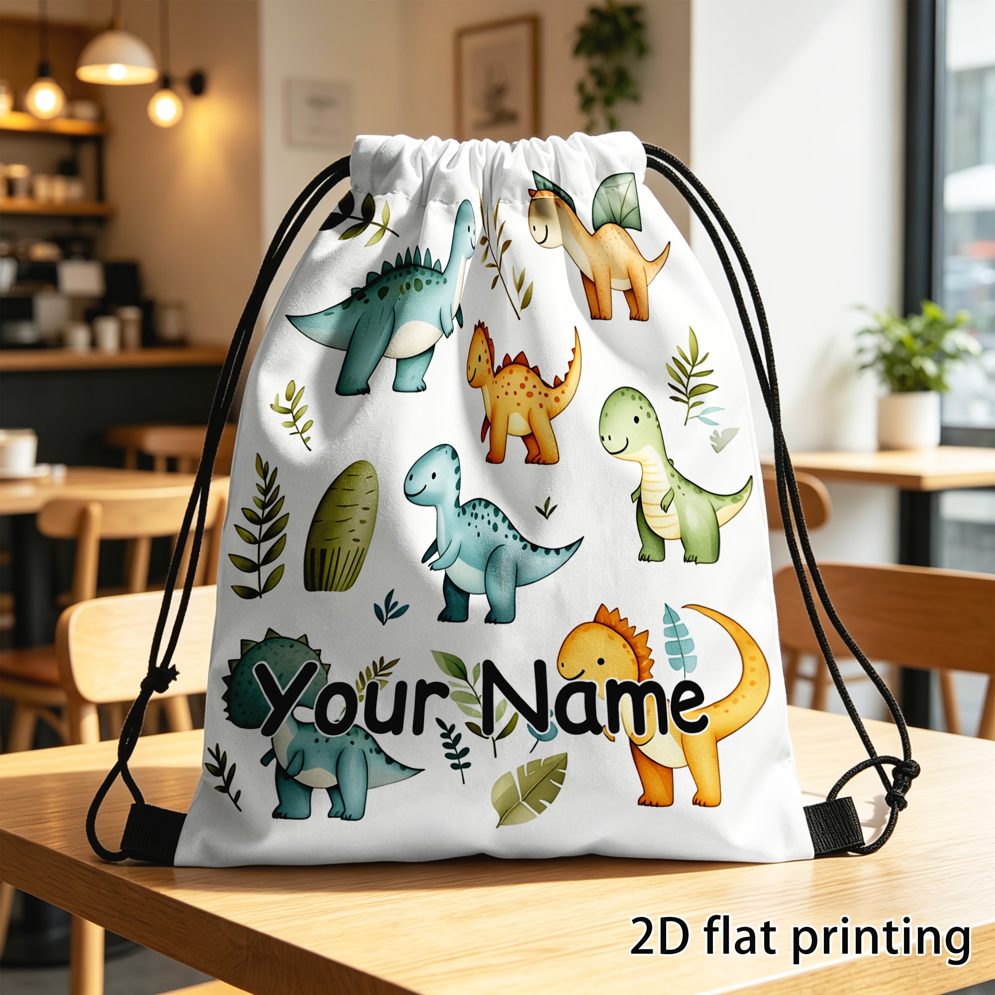 TEMU 1pc, Sac à dos à cordon personnalisé, de nom personnalisé, Dinosaures, Sac à dos à cordon dinosaure, Sac à dos de sport unisexe léger, Sac de