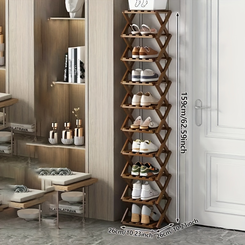 bamboo foldable shoe rack 10 tier space saving organizer Temu Kuwait