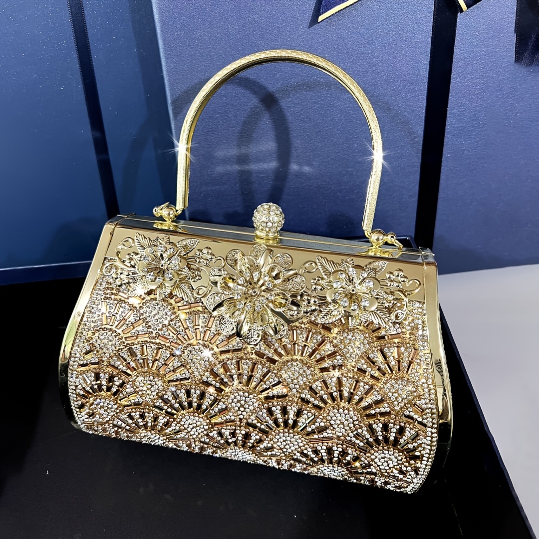Pochette d'Été Dorée Élégante avec Strass Scintillants Sac à Main de Luxe  pour Femmes pour Fêtes Bal de Promo
