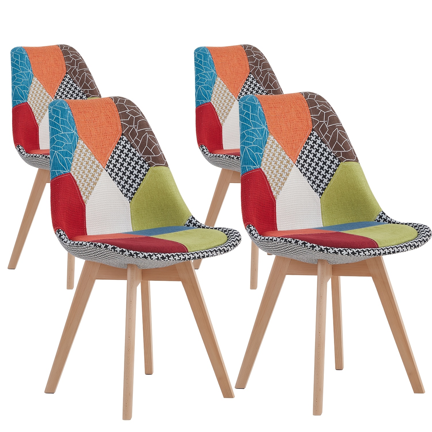 Image of Egoonm Set Of 4 Modern Dining Room Chairs, Upholstered Chairs, Kitchen Chairs, Fabric Padded Seats, Wooden Legs, Backrest Office Chair For Lounge, Living Room, Dining Room