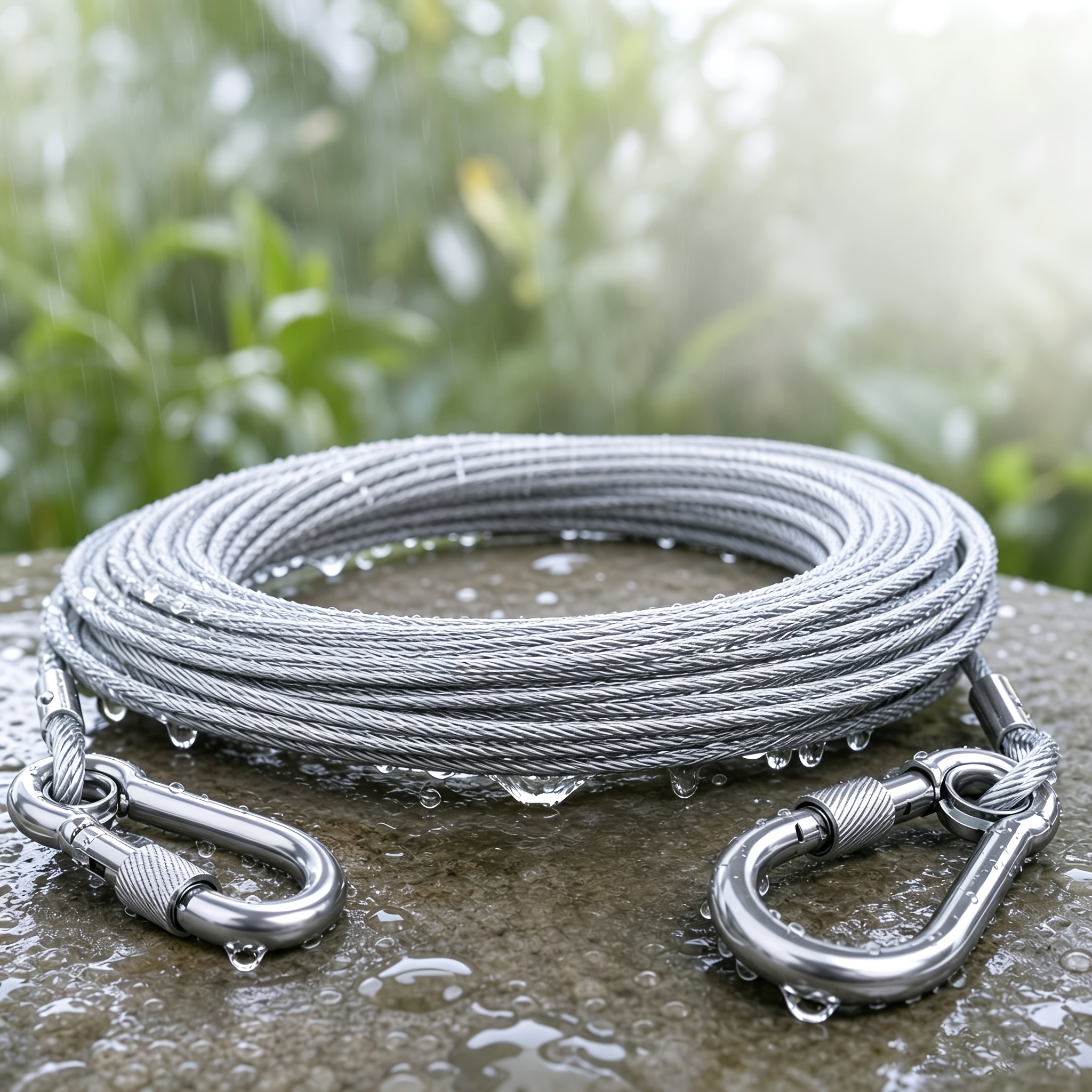 TEMU 304 Stainless Steel Wire Rope With Screw Lock Carabiners Suitable For Dogs, Heavy Duty Braided Steel Cable Clothesline, Security Wire Cord For