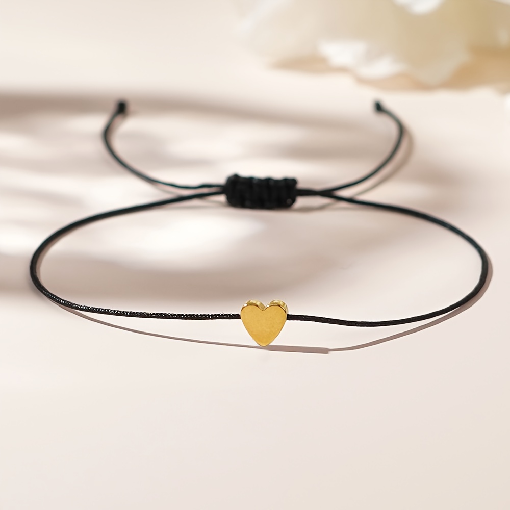 Image of A Women's Fashion Bracelet, Bohemian Style, Series, Friendship Cord With Iron Gallstone And Heart Charm, Adjustable Bracelet Suitable For Men/women Or Couples To Wear