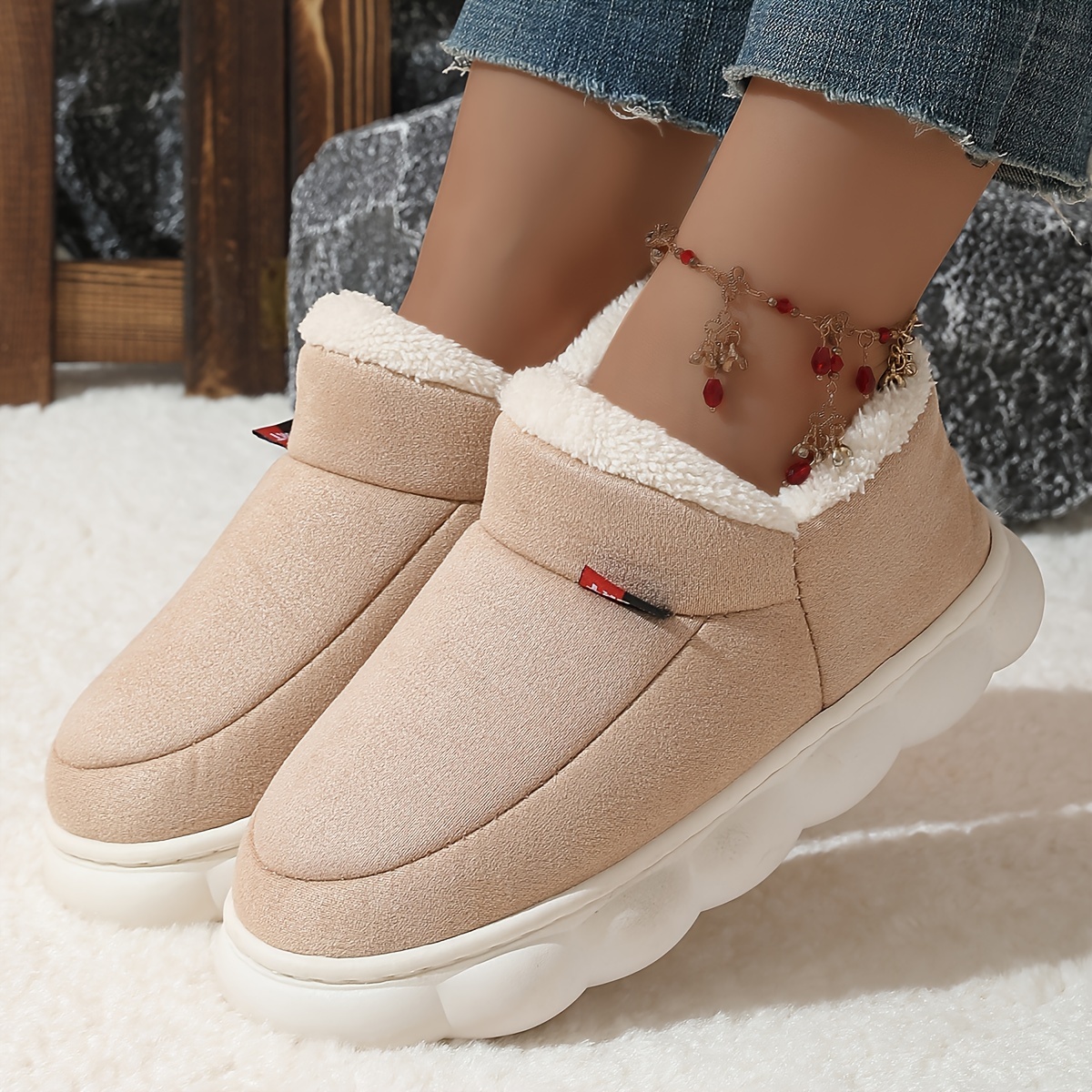 high quality winter viscose shoes for middle aged and elderly people featuring thick soles non slip design and warm lining suitable for indoor use     plush couple slippers for postpartum care Product details 5