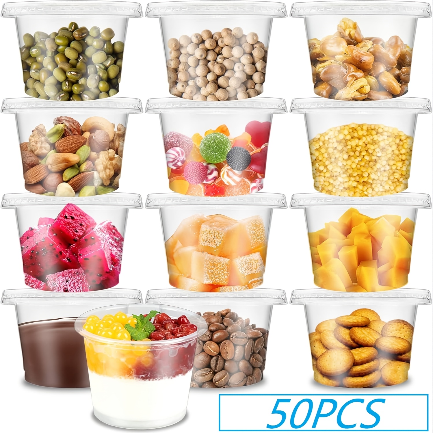 

50pcs Clear Plastic Sauce Cups With - 4oz Food Grade Pp Condiment & Dip Containers, Transparent Mini Boxes For Sauces, , & Desserts - Ideal For Events, Restaurants, & Home Catering