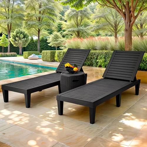adjustable outdoor lounge chair ergonomic patio lounger with solid backrest easy assembly lightweight design waterproof poolside chaise with 265lbs capacity black