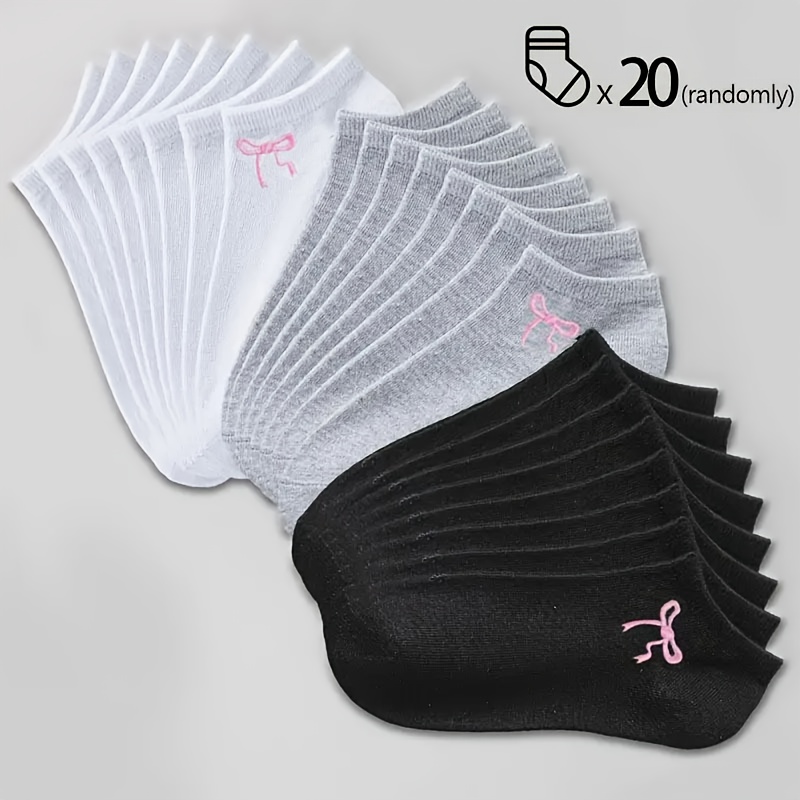 E-shop Damen 20er-Pack atmungsaktive bequeme Knöchelsocken mit Schmetterlingsdruck, Unsichtbare Socken, Weiße Socken, Schwarze Socken, Graue Socken,