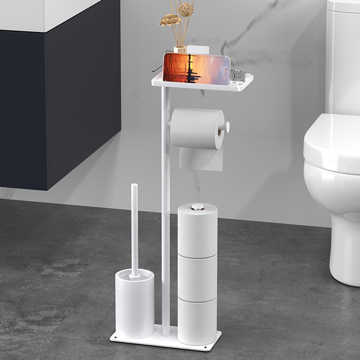 1pc Portable Toilet Paper Holder With Roll Dispenser - Space- Wall-mounted Bathroom Organizer, Suitable For Small Bathrooms, Rv,, Apartments - No Drill Installation (roll Included)
