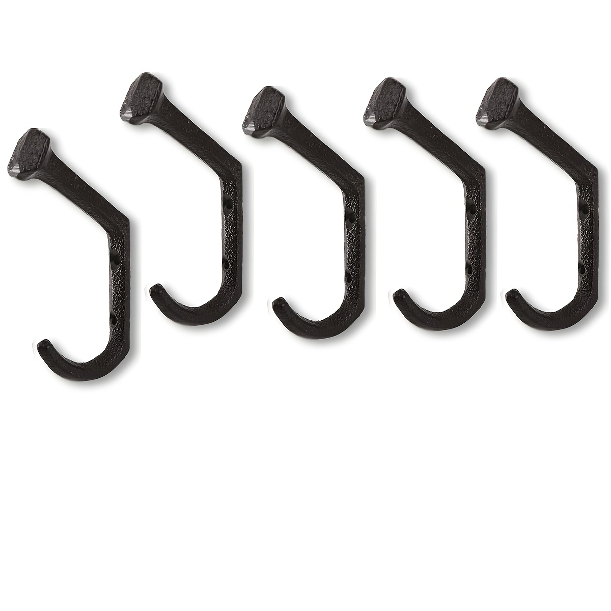 Image of 5pcs Rustic Cast Iron Wall Hooks, Farmhouse Coat Rack With Heavy-duty Vintage Black Rail Hooks For Coats, Bags, Hats, Towels, Keys, Clothes, Scarves - Includes Mounting Hardware