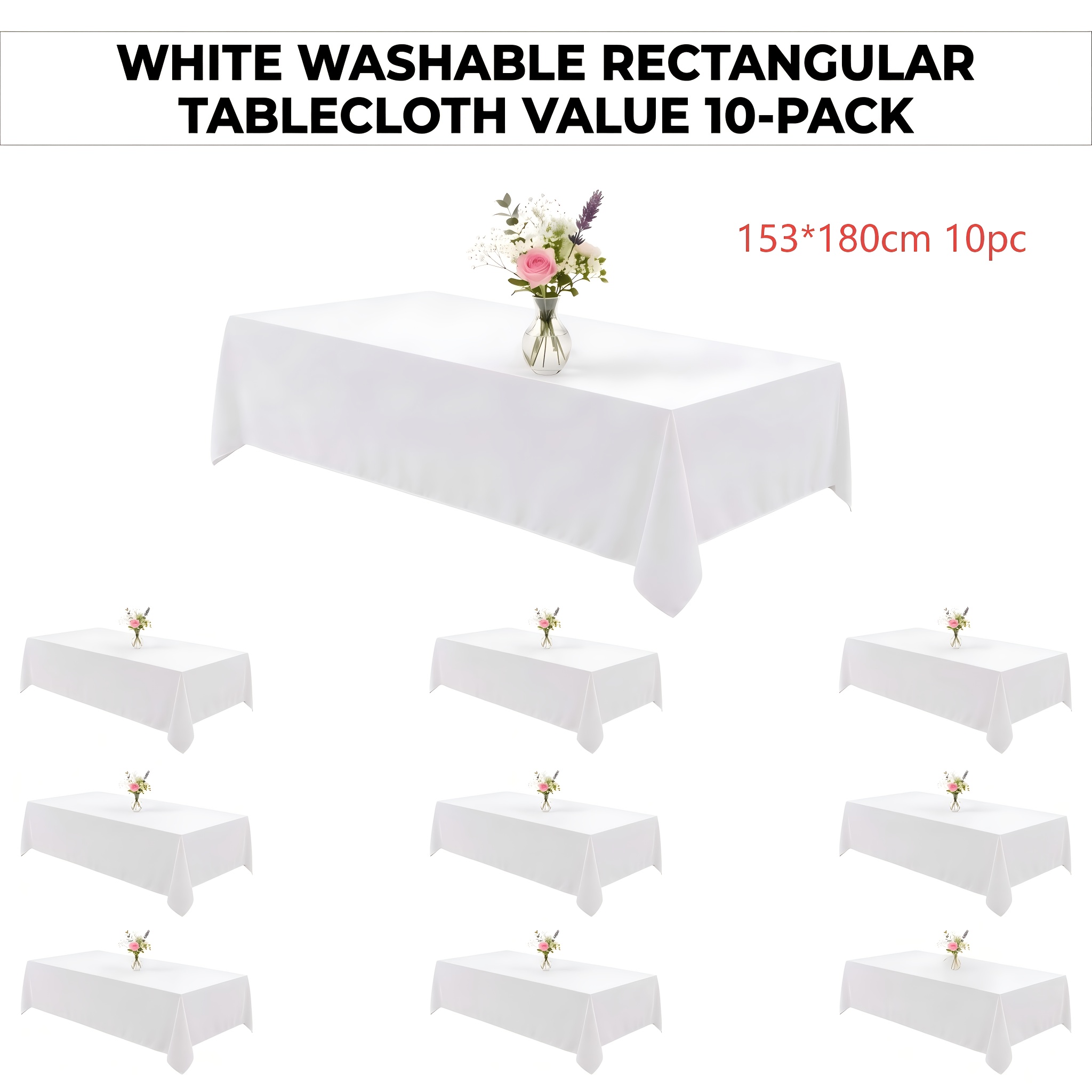 TEMU 10-pack White/black Rectangular Tablecloths, Tablecovers, 6-8ft Durable Washable Table Covers For Camping, Outdoor Picnics, Weddings, Parties,