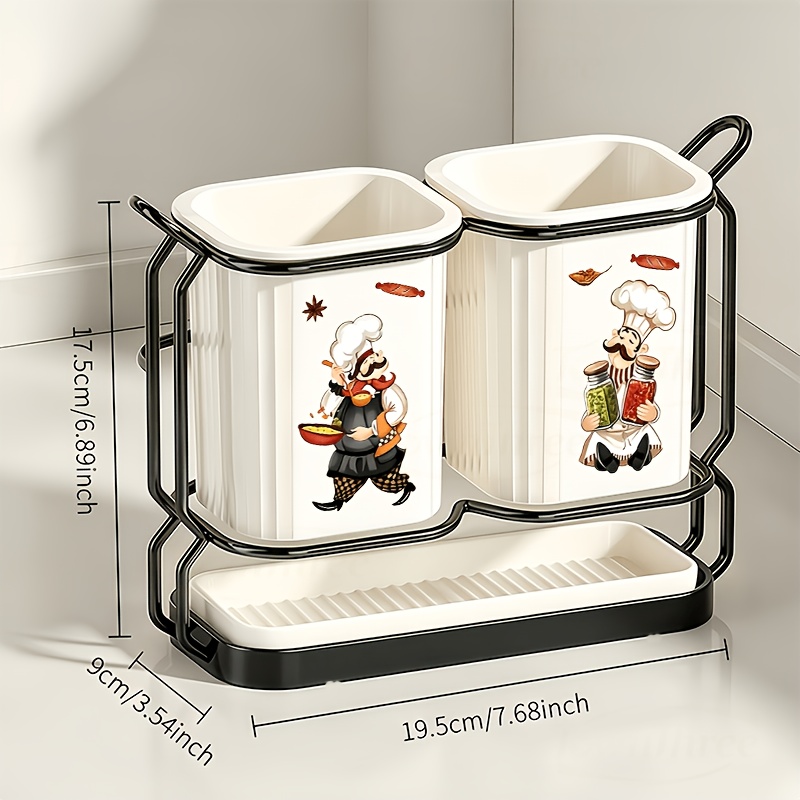 TEMU Kitchen Utensil Organizer Box - Cooking Food Stickers - Cutlery Storage Rack With Detachable Drip Tray, -one Countertop And Wall-mounted Metal