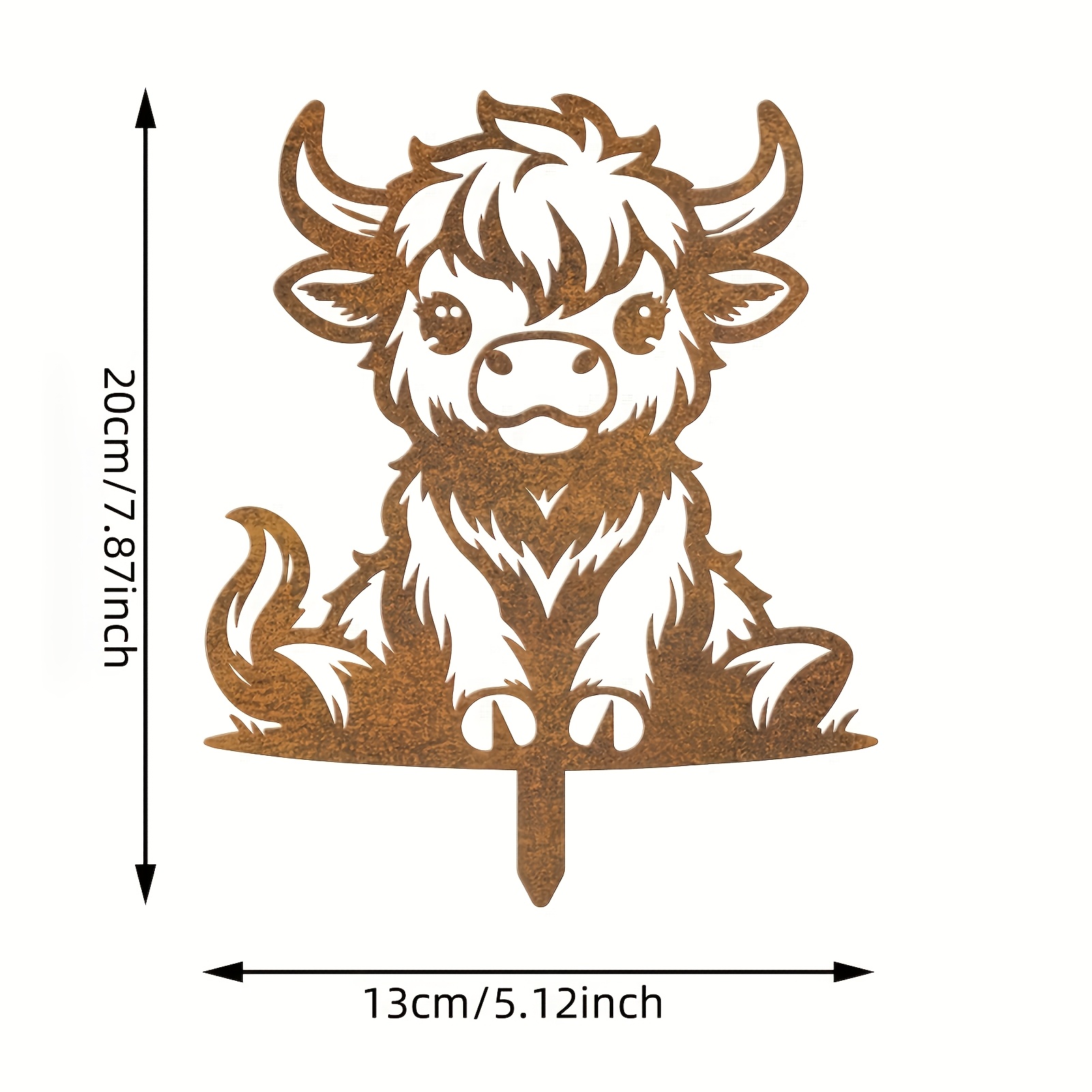 【2d Flat】 [2d Flat] A Rusty Metal Cartoon Cow Ground Insert Courtyard Decoration, Country Style, Retro Garden Decoration, Ground Insert Design