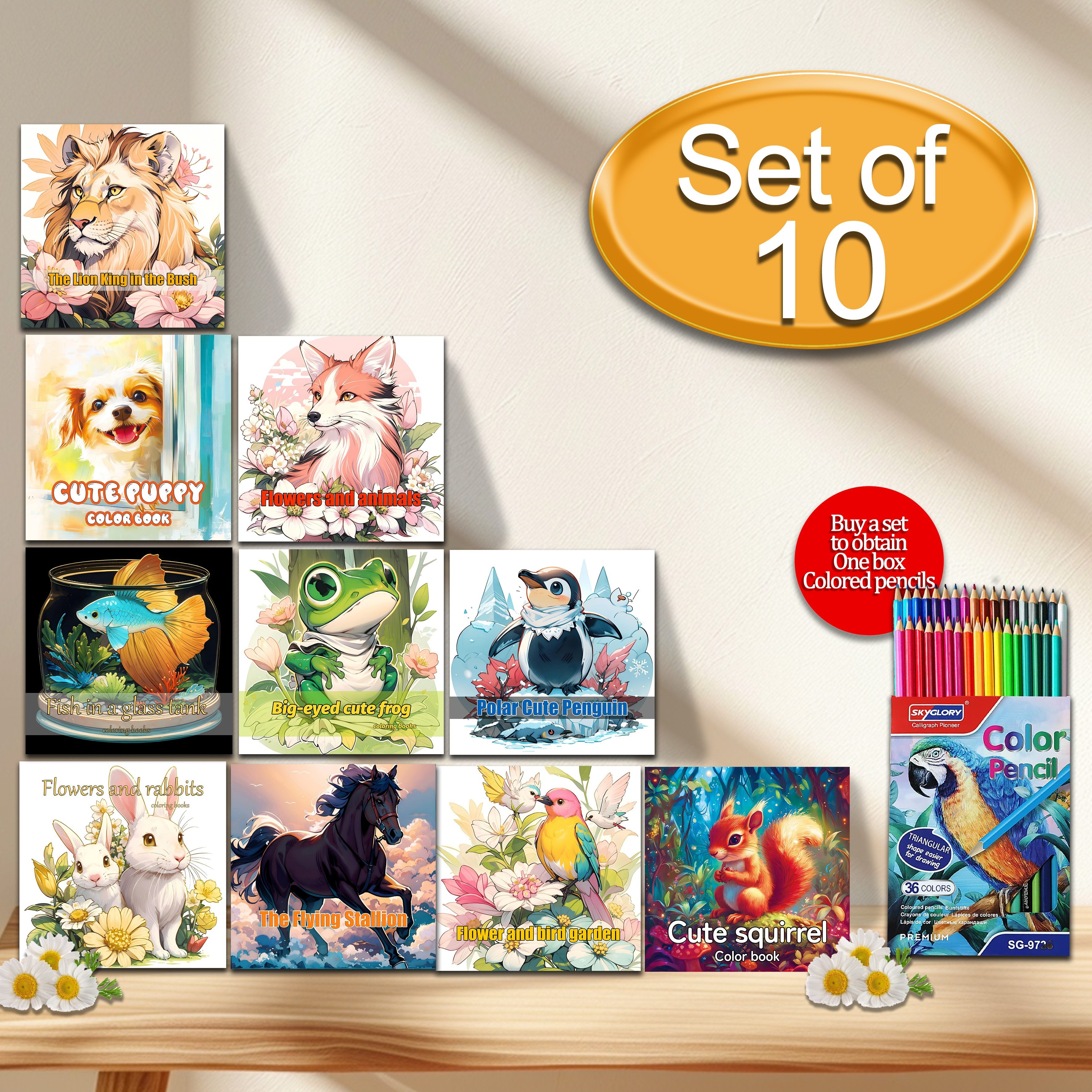 Image of 10pcs Coloring Books With Colored Pencils - Art Activity For Adults, Perfect Gift For Family & , Ideal For Holiday Parties & Birthdays