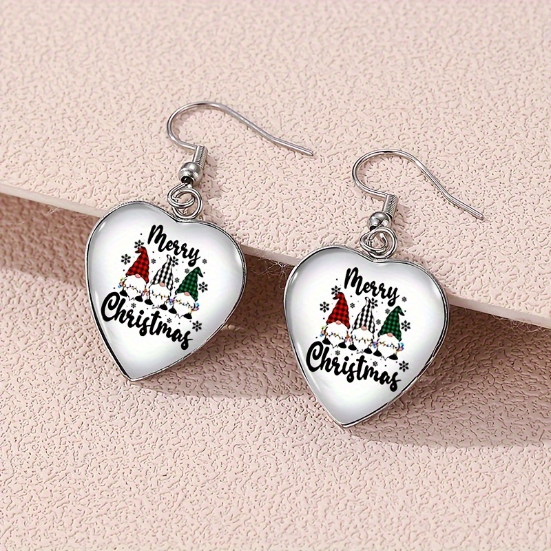Image of 1 Pair Of Merry Christmas Goblin Earring Heart Earrings