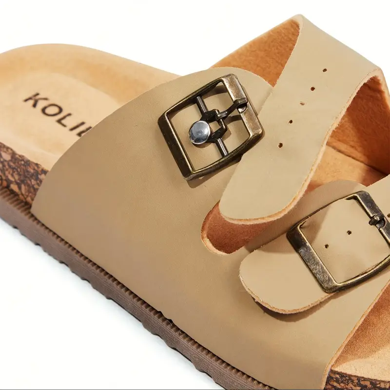 Double Buckle Flat Sandals For Women Spring Summer Soft Footbed ...