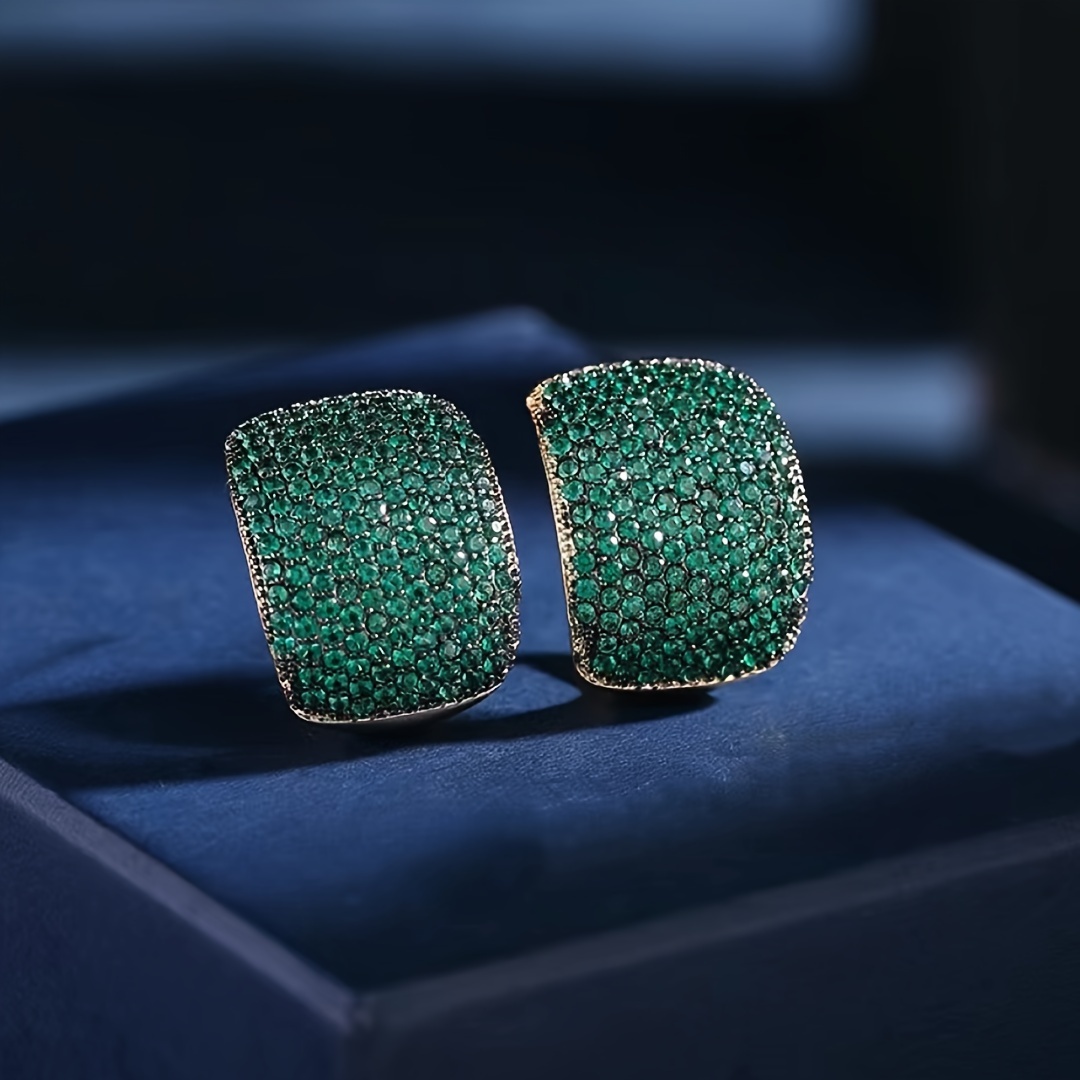 Image of Earrings With Shiny Colored Synthetic Zirconia Rectangular Accessories. Baroque Jewelry Party Christmas Gift