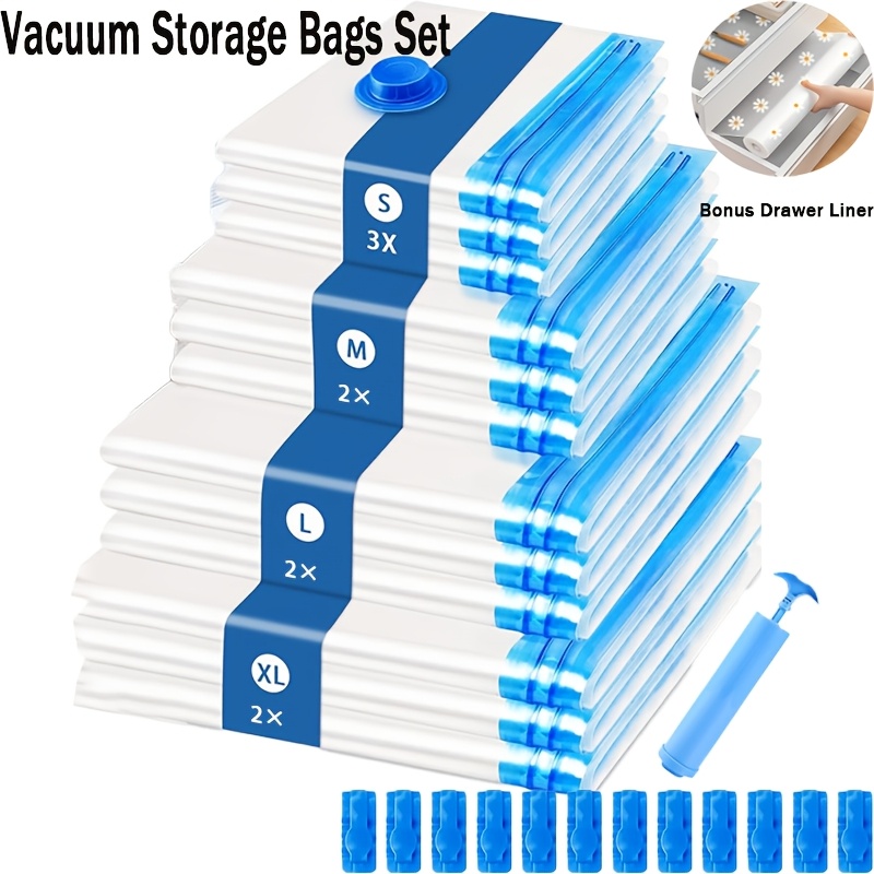 TEMU 9-pack Travel Vacuum Storage Bags With Portable Electric Pump, Vacuum Sealing Space-saving Bags For Clothing Storage And Luggage Packing,