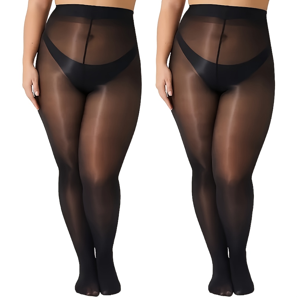 Women s Plus Size Sheer High waist Oil Shiny Tights Solid Temu Australia