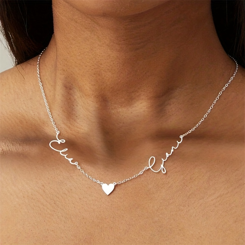 TEMU Custom Heart Name Necklace, Stainless Steel Name Necklace, Custom Necklace, Couple Necklace, Gift For Wife, Personalized Gift, Gift For Mom