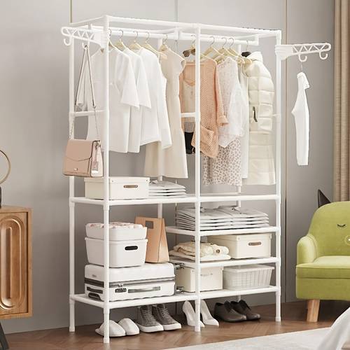 1pc Simple Double Row Storage Coat Rack, Multifunctional Coat Rack, Clothing Rack, Household Bedroom Floor Shelf, Bedroom Hanging Clothes Rack, Suitable for and Rental Room Use, Back to