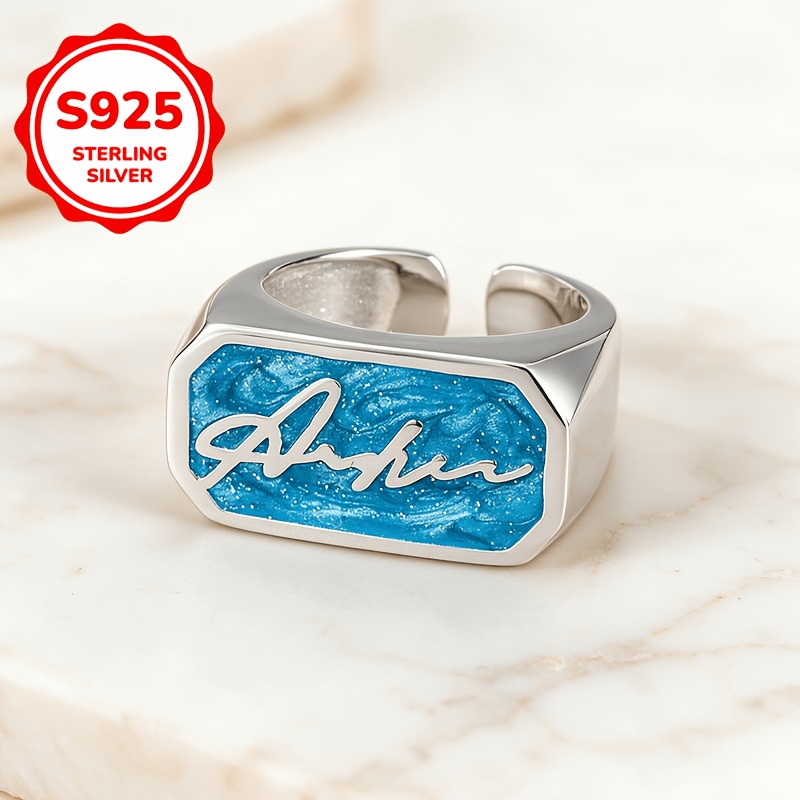 925 Sterling Silver Adjustable Open Letter Epoxy Resin Ring