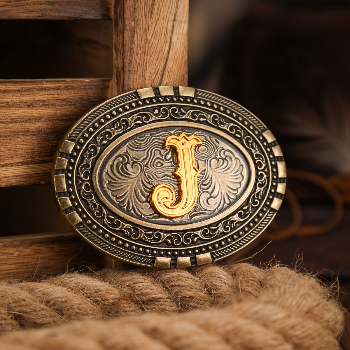 TEMU A Western-style Vintage Flat Metal Buckle With Embossed Letters