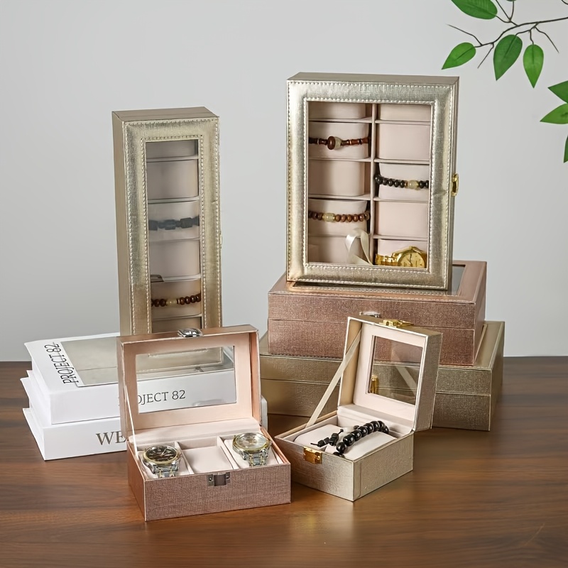   compartment golden silvery and rose   glasses storage box with transparent lid modern multi slot eyeglass holder for men women protective display case accessory organizer durable jewelry stand jewelry boxes Product details 3