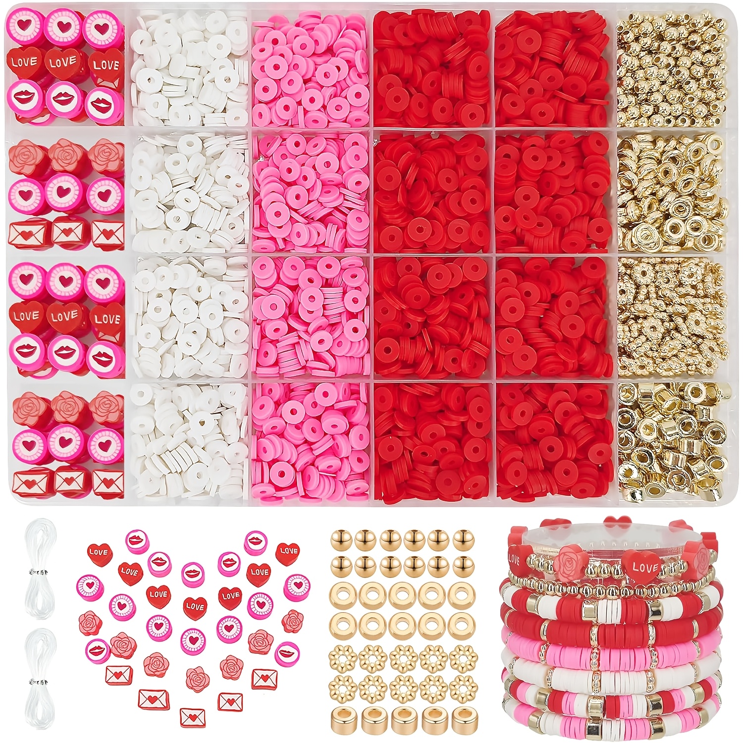 

A Valentine's Day Polymer Clay Bead Set Of About 2900pcs, Including Bead, String And Valentine's Day Element Pattern Clay Bead Slices, Suitable For Lovers Diy Crafts Holiday Gifts-jewelry Making Kits