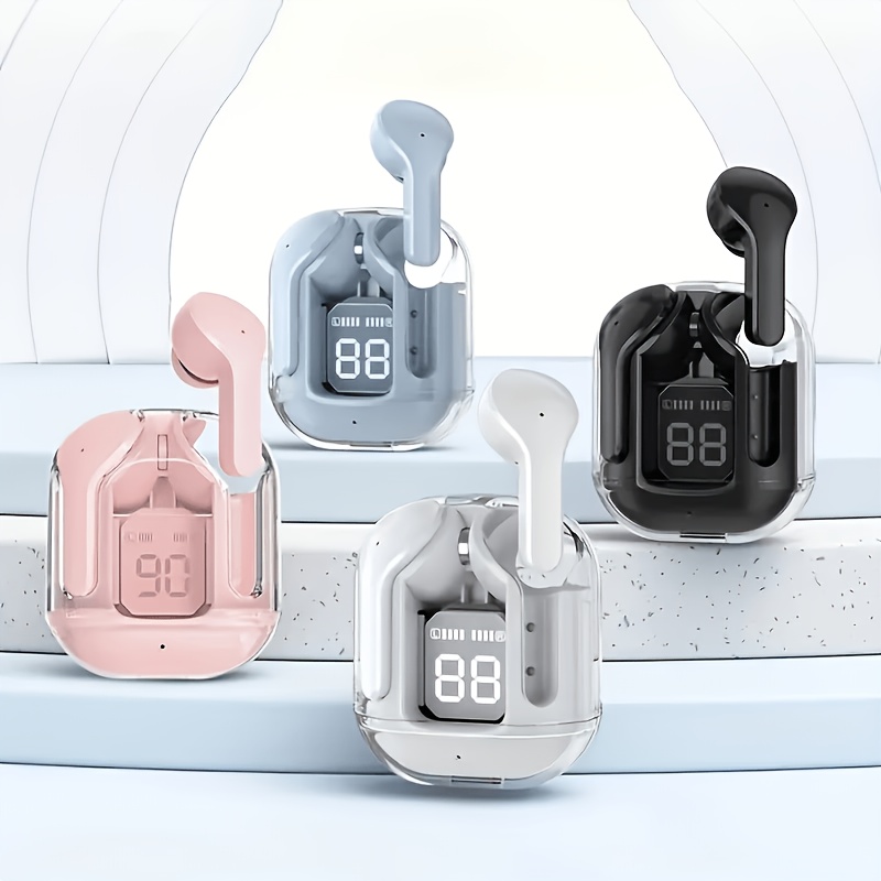 [Casque Sportif HiFi] Écouteurs Sans Fil Transparents Casque Audio Sans Fil 5.3 avec Réduction de Bruit ENC, Microphone Double Stéréo HiFi Écouteurs Intra-Auriculaires avec Chargeur et Affichage Numérique LED Casque Sportif