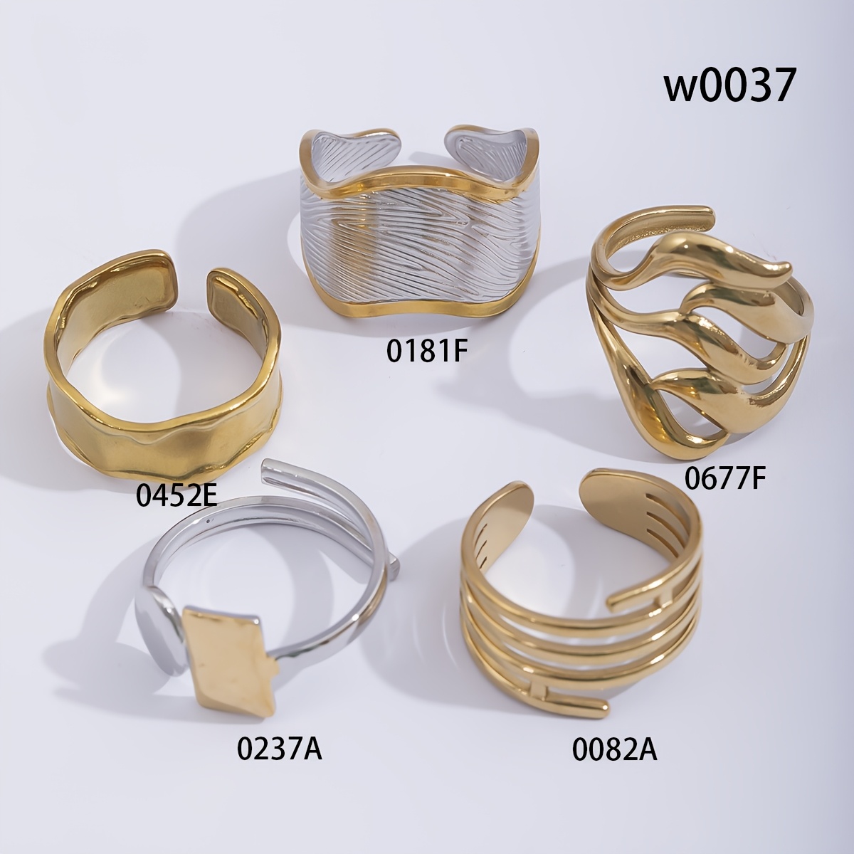 TEMU Juego de 5 anillos abiertos unisex apilables de acero inoxidable 304, minimalistas, de lujo , elegantes y , adecuados para salidas festivas y