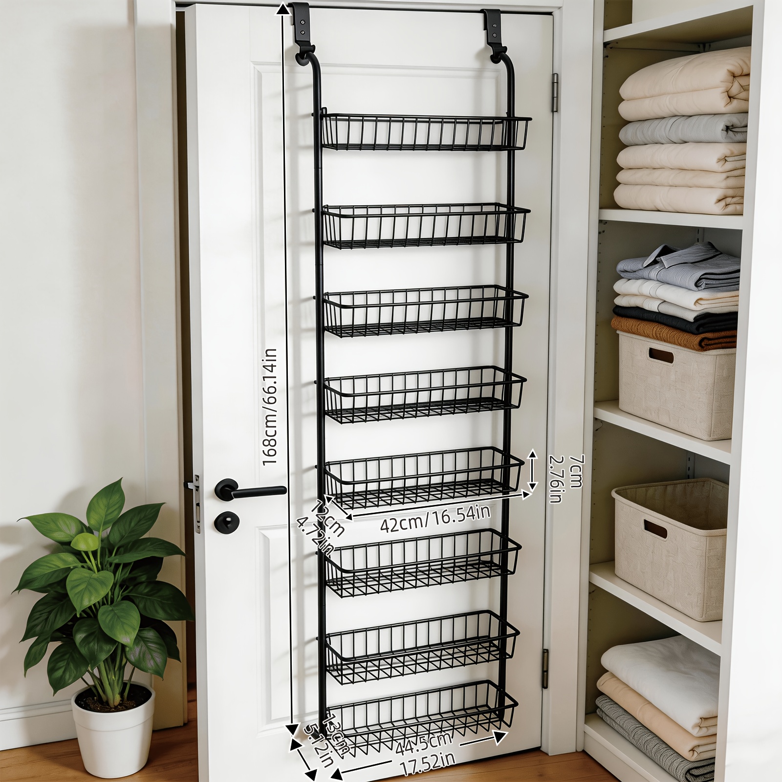TEMU 8-tier And 6-tier Over The Door Pantry Organizer, Pantry Organizers And Storage, Metal Hanging Storage Shelf With Adjustable Baskets, Spice Rack