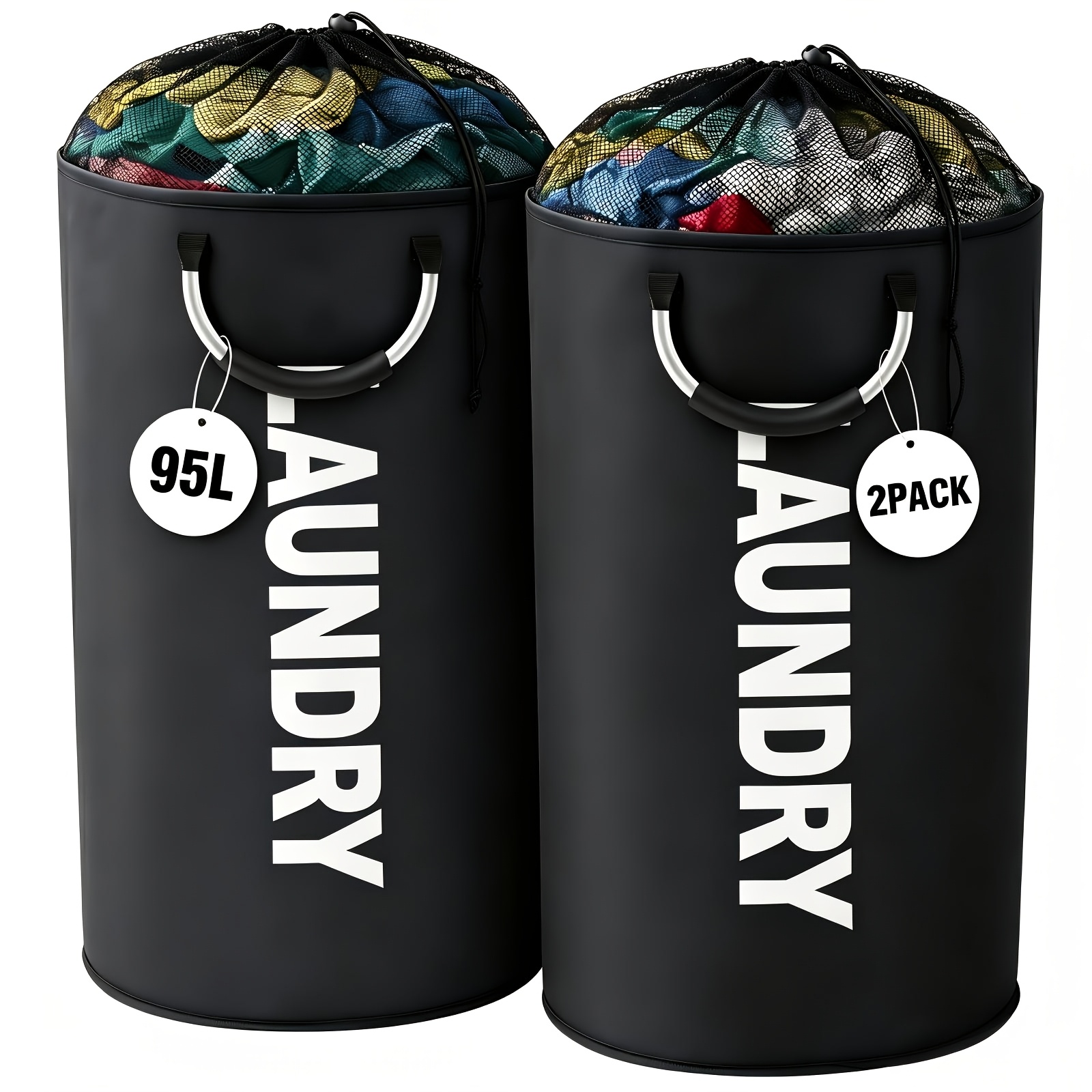 TEMU 2-pack Extra Large 95l/115l Foldable Laundry Baskets With New Drawstring Closure Design, Fabric Clothes Storage Baskets For Bathroom, Bedroom,