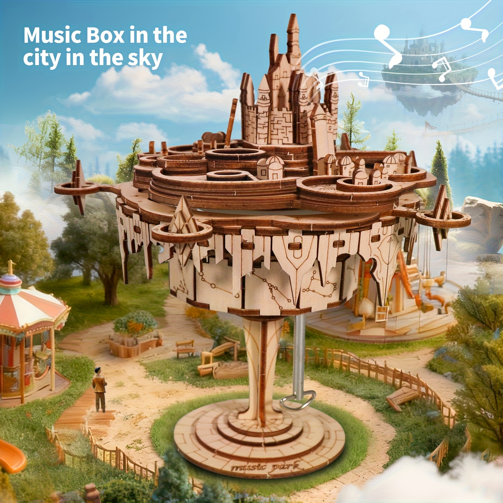 Image of Music Park 3d Wooden Puzzles For Music Box Model Kits Castle Building Diy Crafts Birthday Gifts For Girls Or Women Age 14+