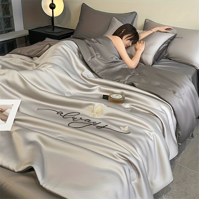 

1pc High-end Water-washed Viscose Blanket Embroidered Summer Cool Bed Blanket Air-conditioning Blanket Single Quilt Does Not Include Pillowcase