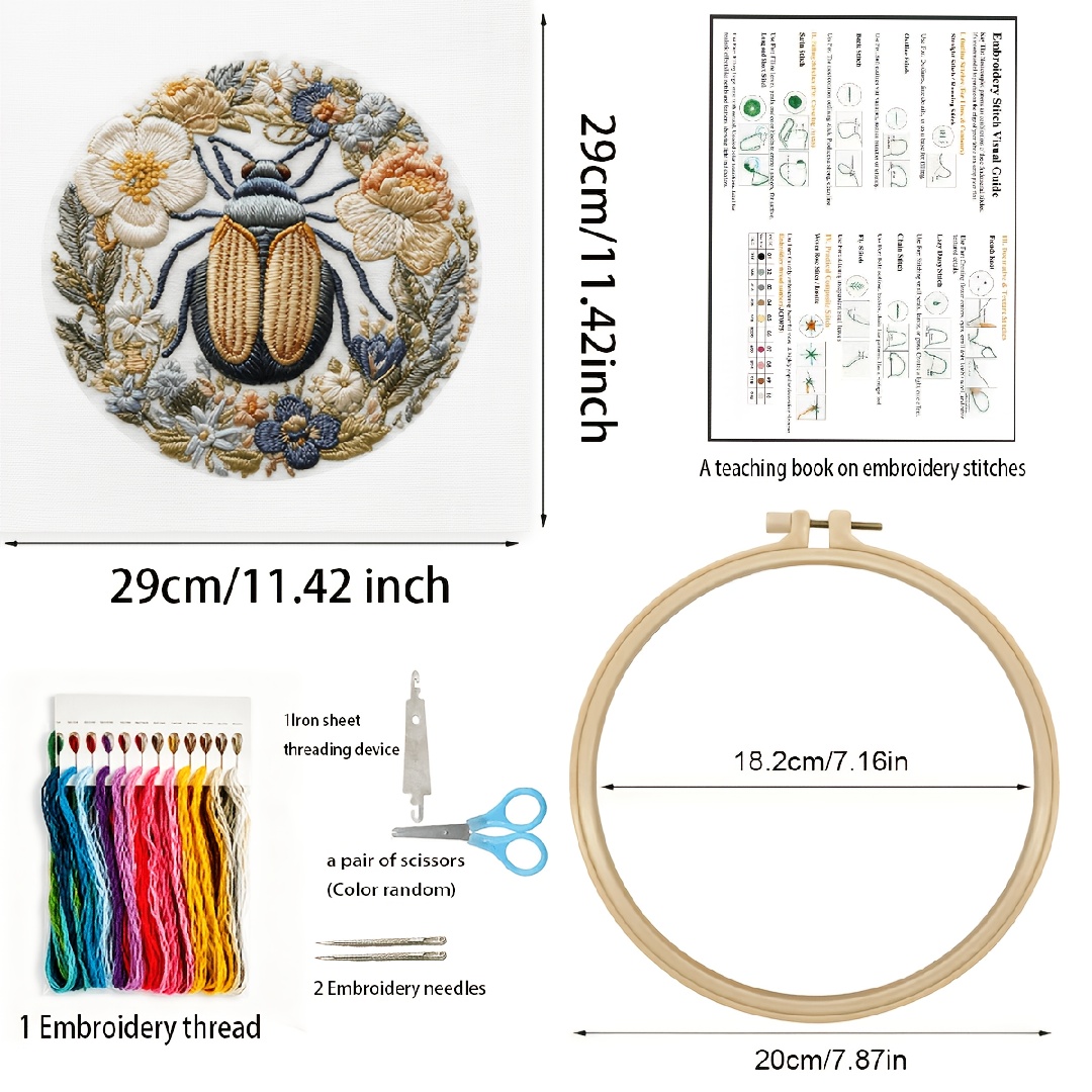 Beetle Floral Pattern Hand Embroidery Starter Kit