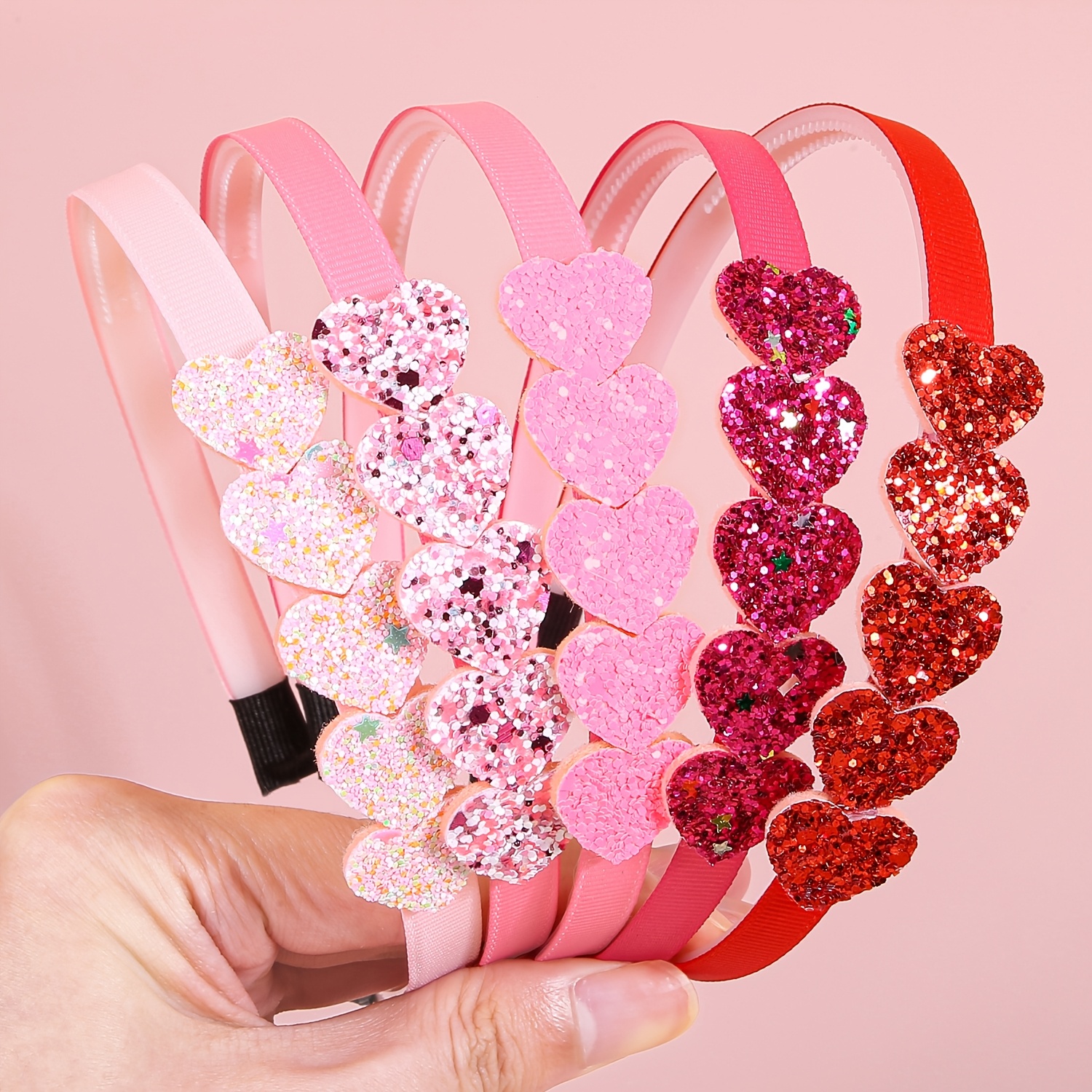 

5pcs & Red Heart Decorative Headbands - Non-slip, Fabric Hair Accessories For Teens, & Casual Wear, Ideal Valentine's Day Gift