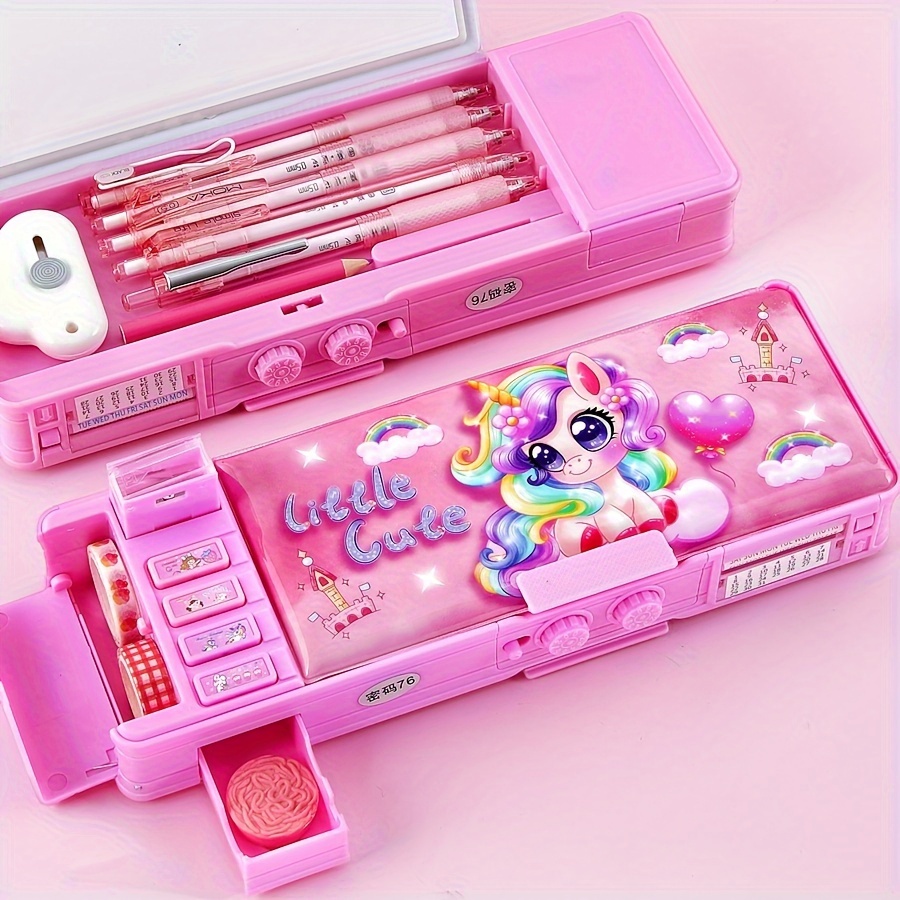 

1pc With Combination Lock, Multifunctional Stationery Box, Smart Girls Combination Lock, High-tech Pen Box, Pencil Box, Girls Automatic Double-layer Pen Bag, Surprising Holiday Gift