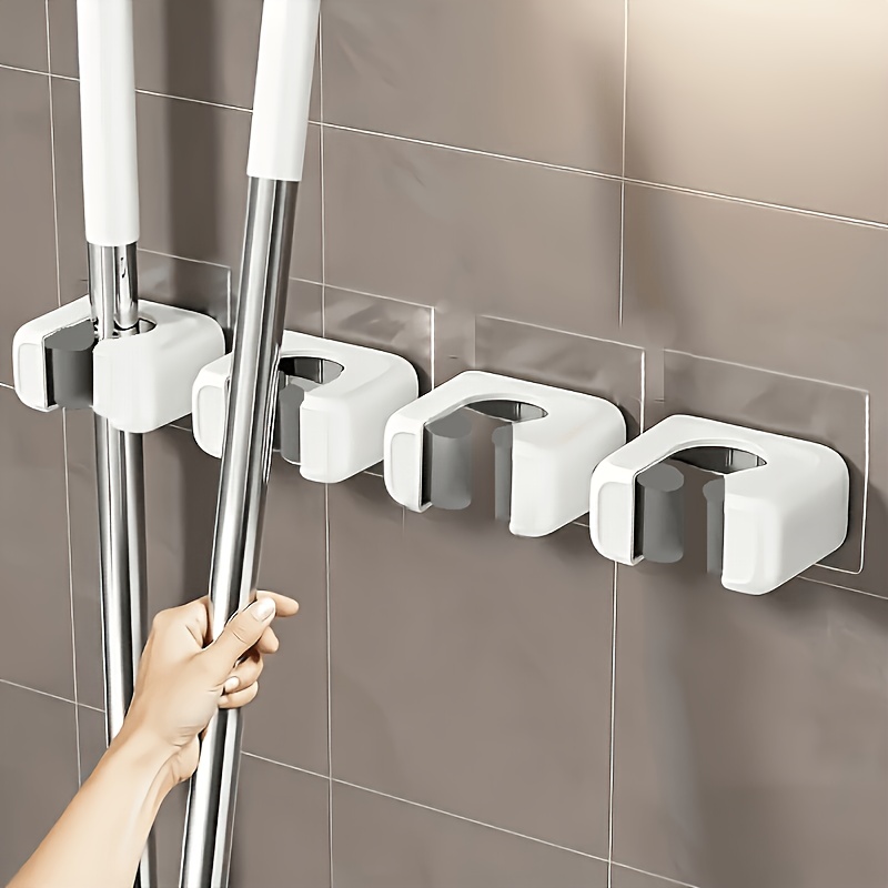 TEMU Support pour balai et serpillère 4 pièces, support mural pour balai et serpillère perçage, clips de rangement en plastique pour serpillère et