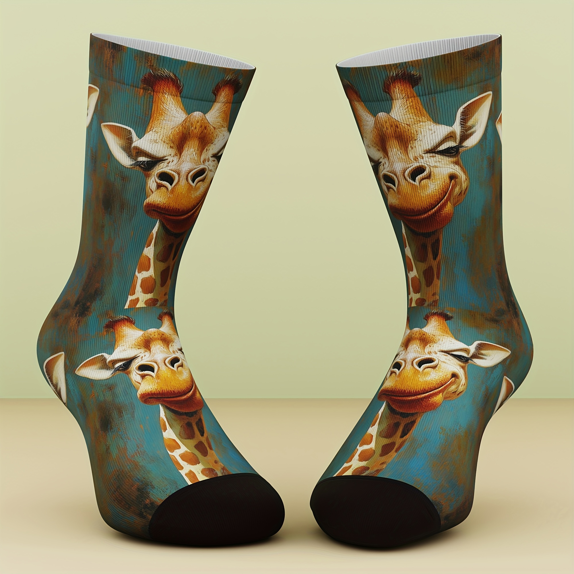 TEMU 1 Pair Of Unisex Socks, Cartoon Giraffe Pattern, Fresh And Bright, Fashionable And Comfortable, Sock Gift, Suitable For Outdoor Sports, Machine