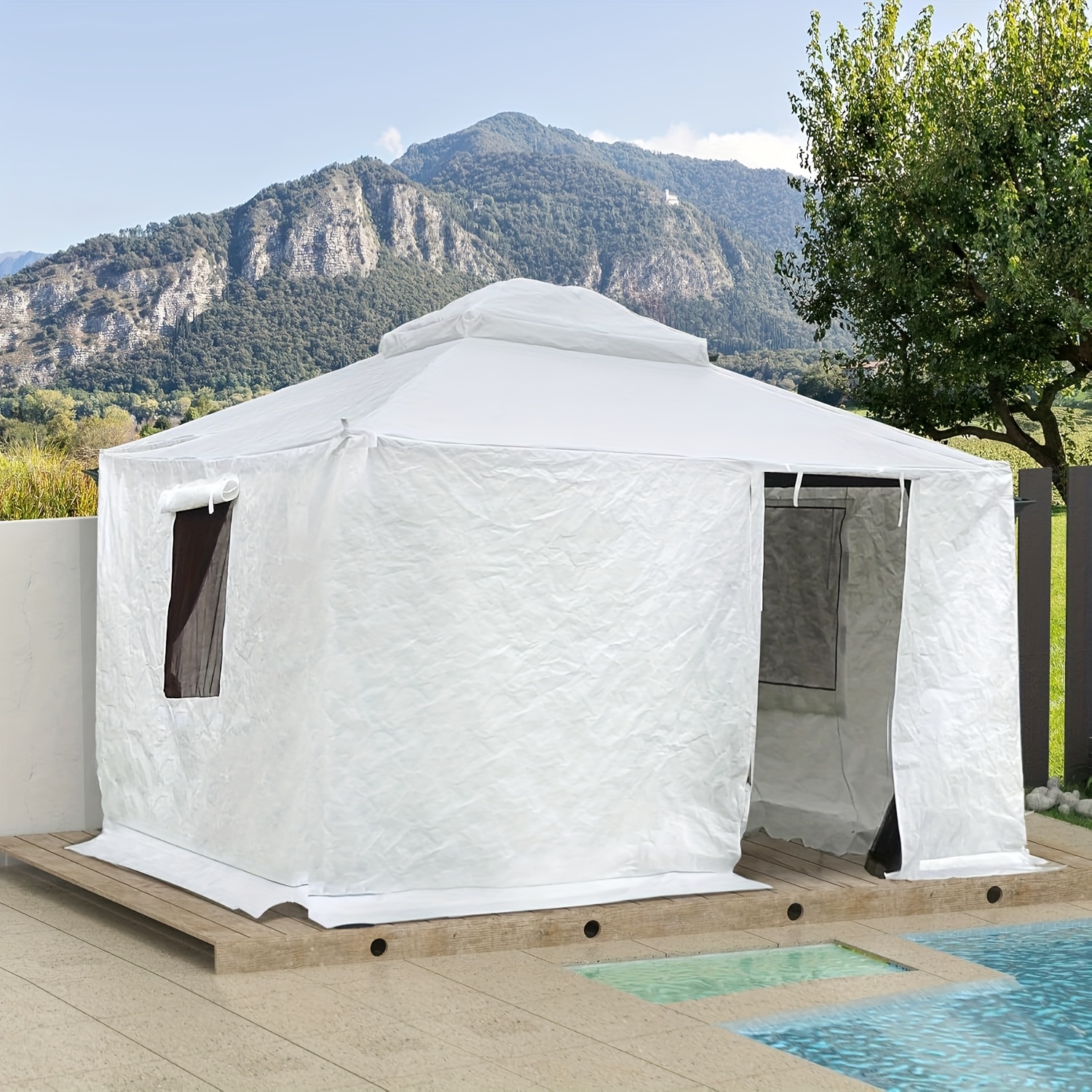 TEMU Housse de gazebo universelle d'hiver de 10 pieds par 14 pieds, conçue pour toutes avec des caractéristiques imperméables, des murs latéraux et