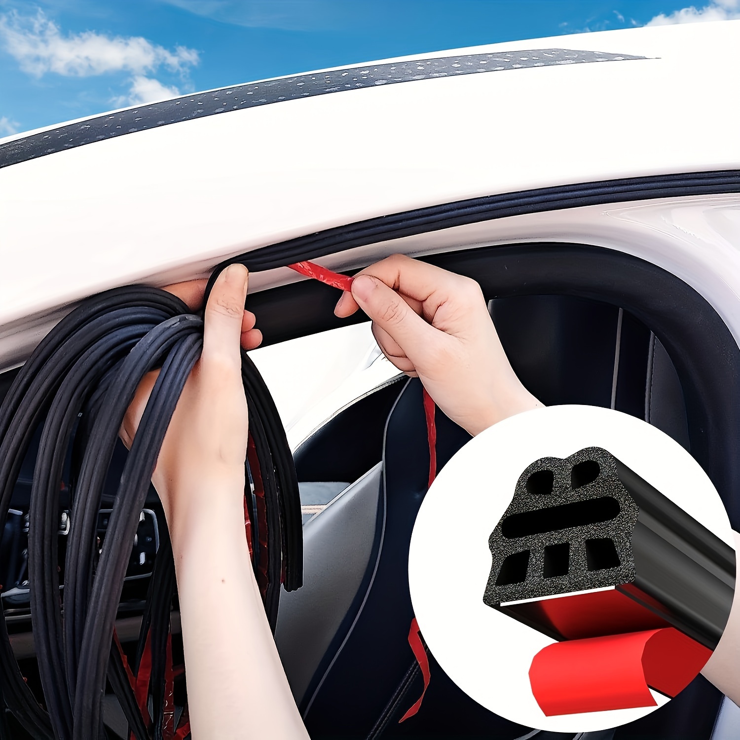 

1pc 32.8ft Self-adhesive Car Door Seal Strip - Rubber Weatherproof & Soundproof Protector With Six-hole Design