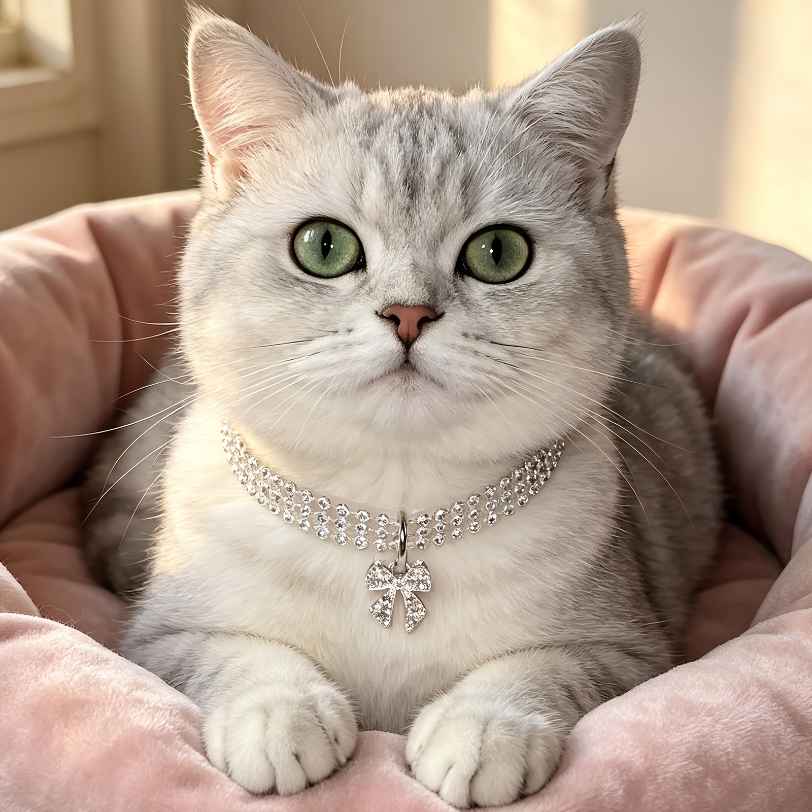 Rhinestone Bow Pet Collar with Adjustable Length